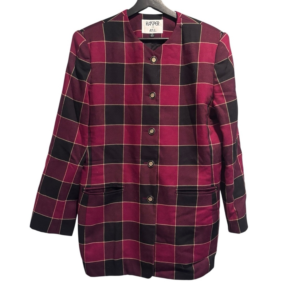 Kasper ASL Red Vintage Plaid Blazer Jacket Size 10